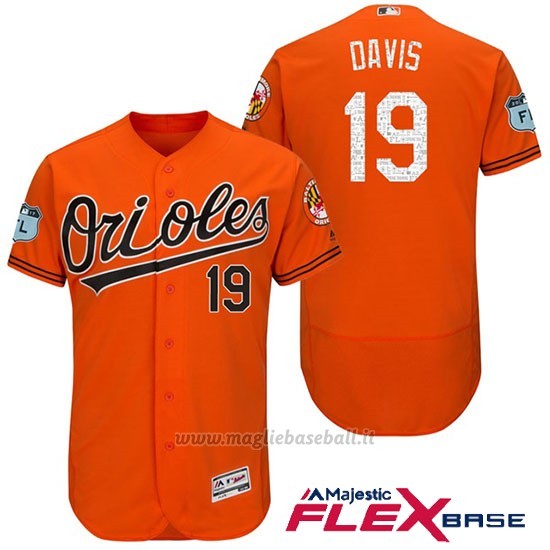 Maglia Baseball Uomo Baltimore Orioles 19 Chris Davis Arancione 2017 Allenamento Primaverile Flex Base Giocatore